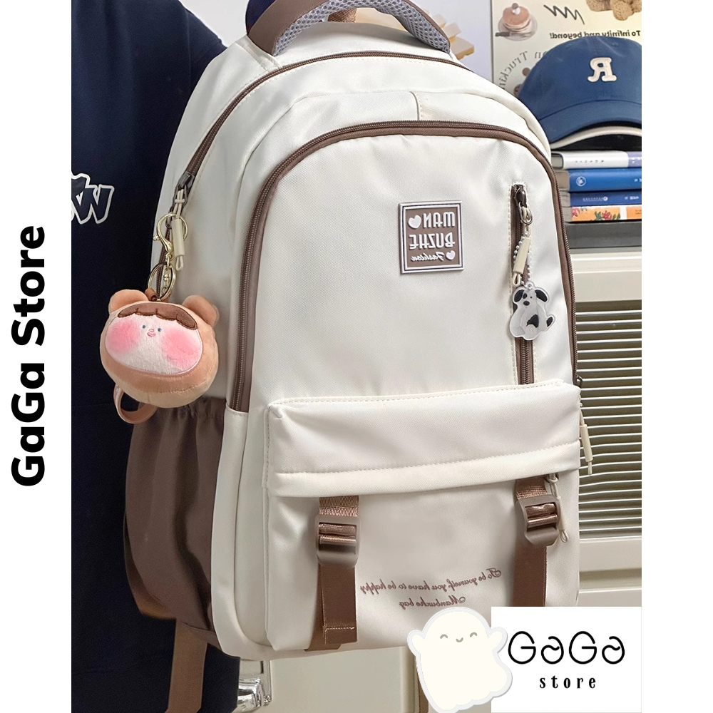 Balo đi học nhiều ngăn unisex phong cách hàn quốc rộng rãi phối màu 2 nịt manbuzhe b590 gaga store