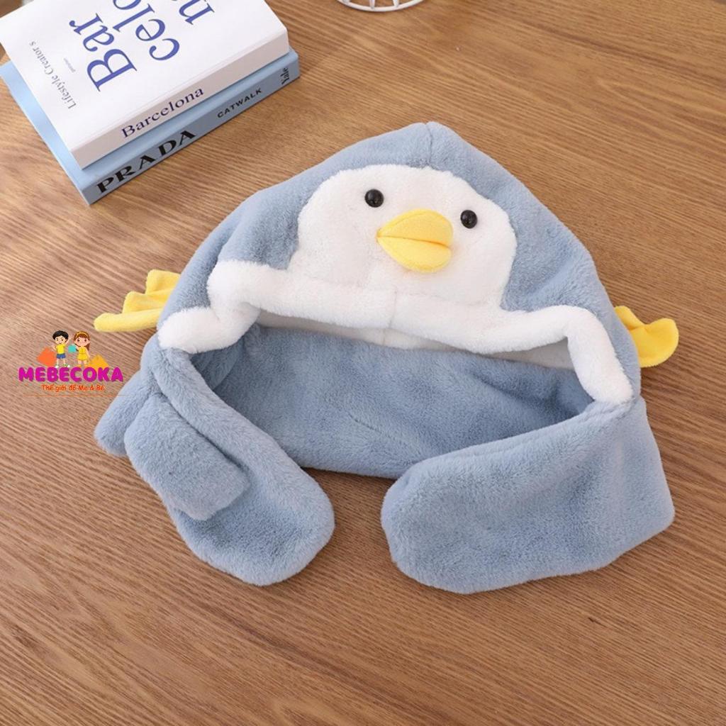 Mũ len cho bé Trai bé Gái, Mũ lông hình chú vịt con siêu ấm kèm khăn cho bé