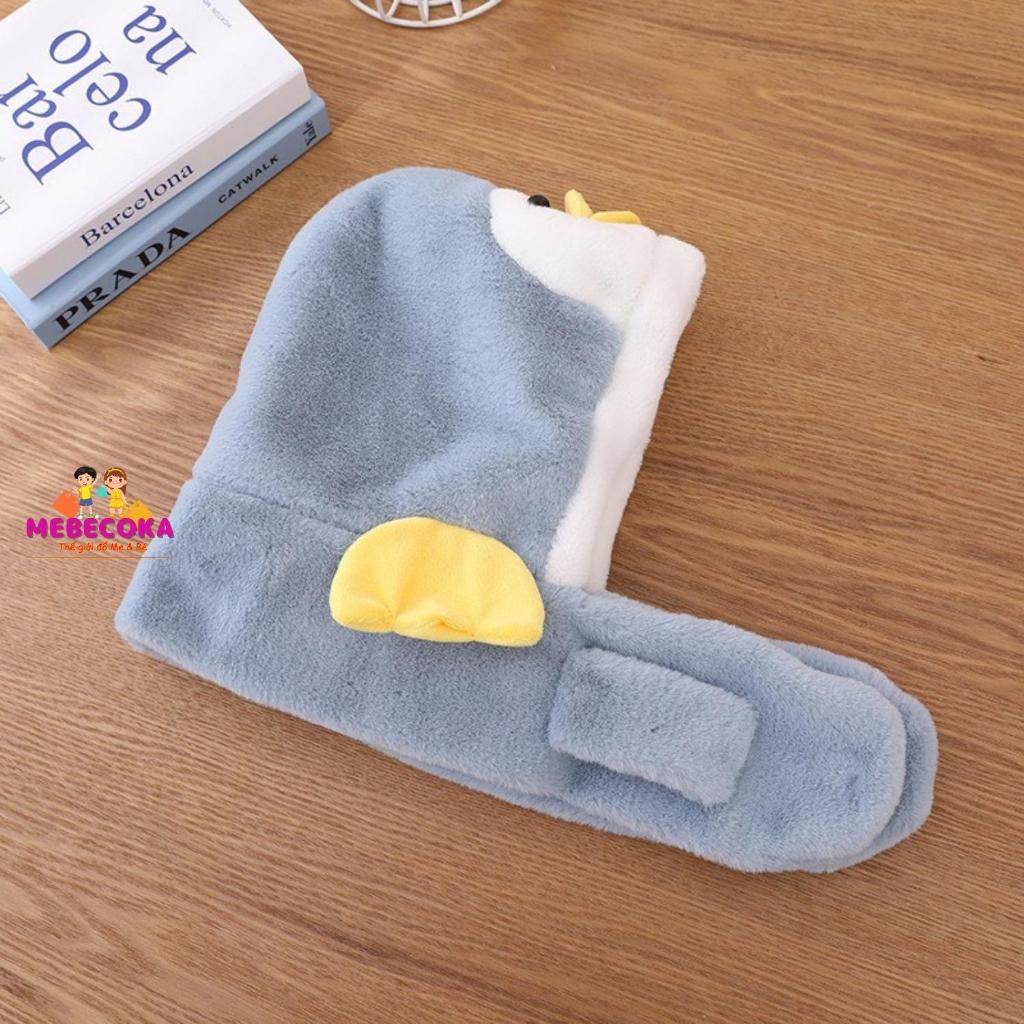 Mũ len cho bé Trai bé Gái, Mũ lông hình chú vịt con siêu ấm kèm khăn cho bé