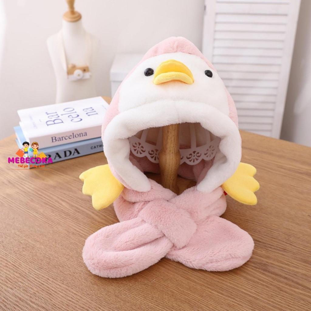 Mũ len cho bé Trai bé Gái, Mũ lông hình chú vịt con siêu ấm kèm khăn cho bé