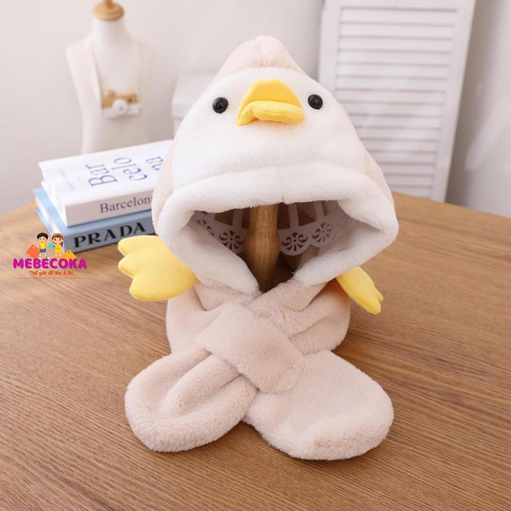 Mũ len cho bé Trai bé Gái, Mũ lông hình chú vịt con siêu ấm kèm khăn cho bé