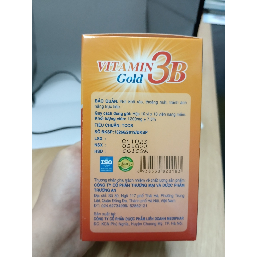 VITAMIN 3B GOLD Giúp bồi bổ cơ thể, bổ sung vitamin B1, B6, B12 - Hộp 100 viên
