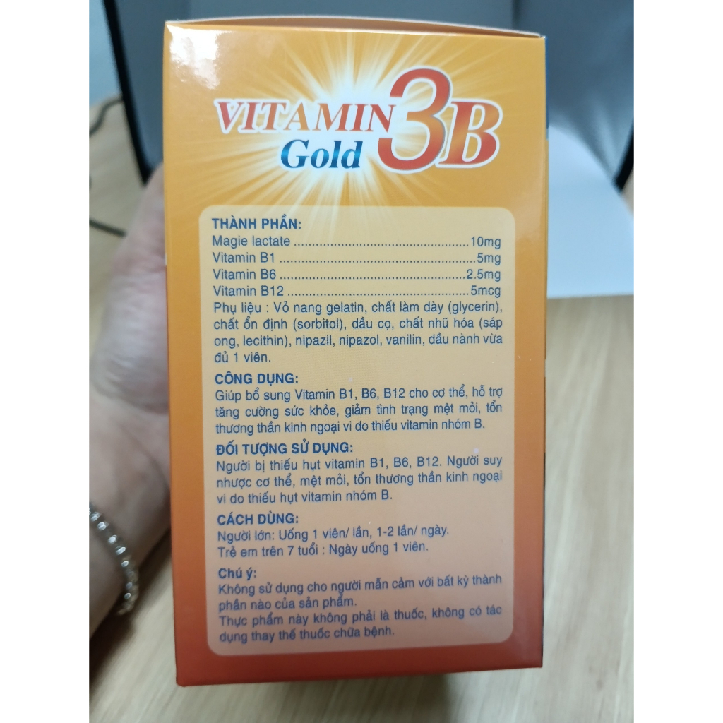 VITAMIN 3B GOLD Giúp bồi bổ cơ thể, bổ sung vitamin B1, B6, B12 - Hộp 100 viên