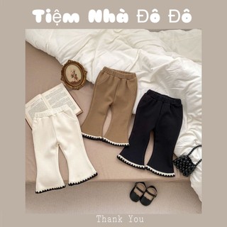 Quần nhung len tăm ống loe giữ nhiệt lót nỉ dày dặn viền hoạ tiết cho em bé gái mùa thu đông cao cấp hãng yicyim  tông m 