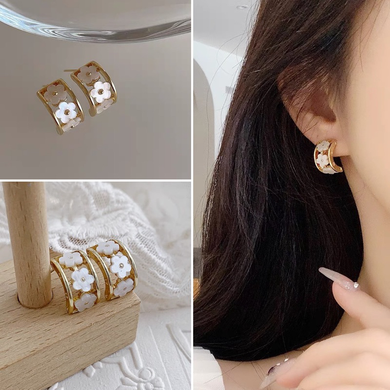 bông tai 3 hoa xà cừ thời trang