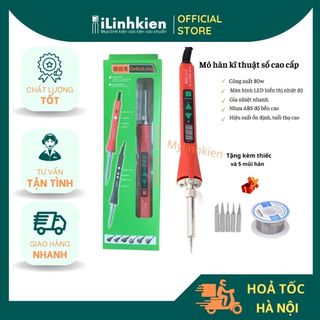 Mỏ hàn thiếc 80W điều chỉnh nhiệt độ màn hình Led cao cấp tặng kèm mũi hàn và thiếc hàn.