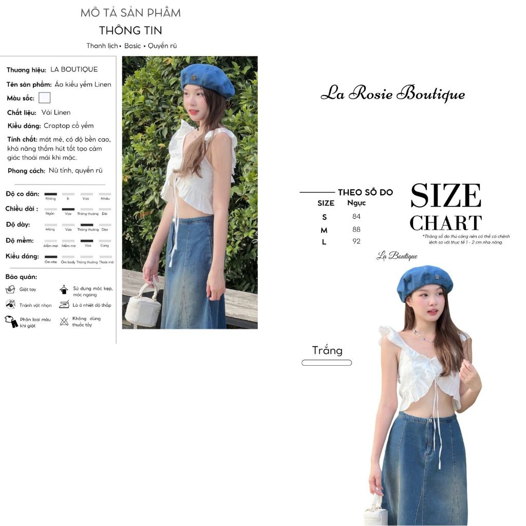 Áo croptop cánh tiên La Rosie Boutique Áo kiểu nữ tính cổ chữ V cotton