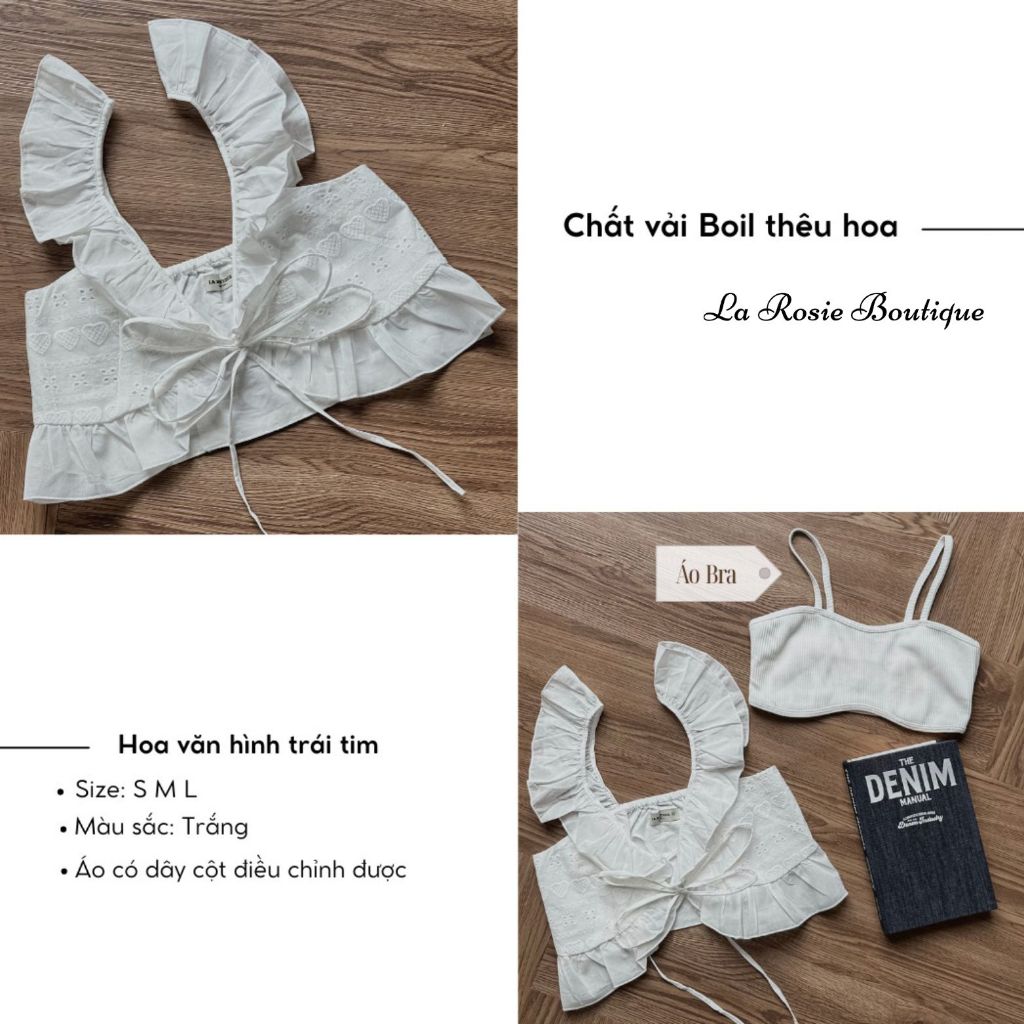 Áo croptop cánh tiên La Rosie Boutique Áo kiểu nữ tính cổ chữ V cotton