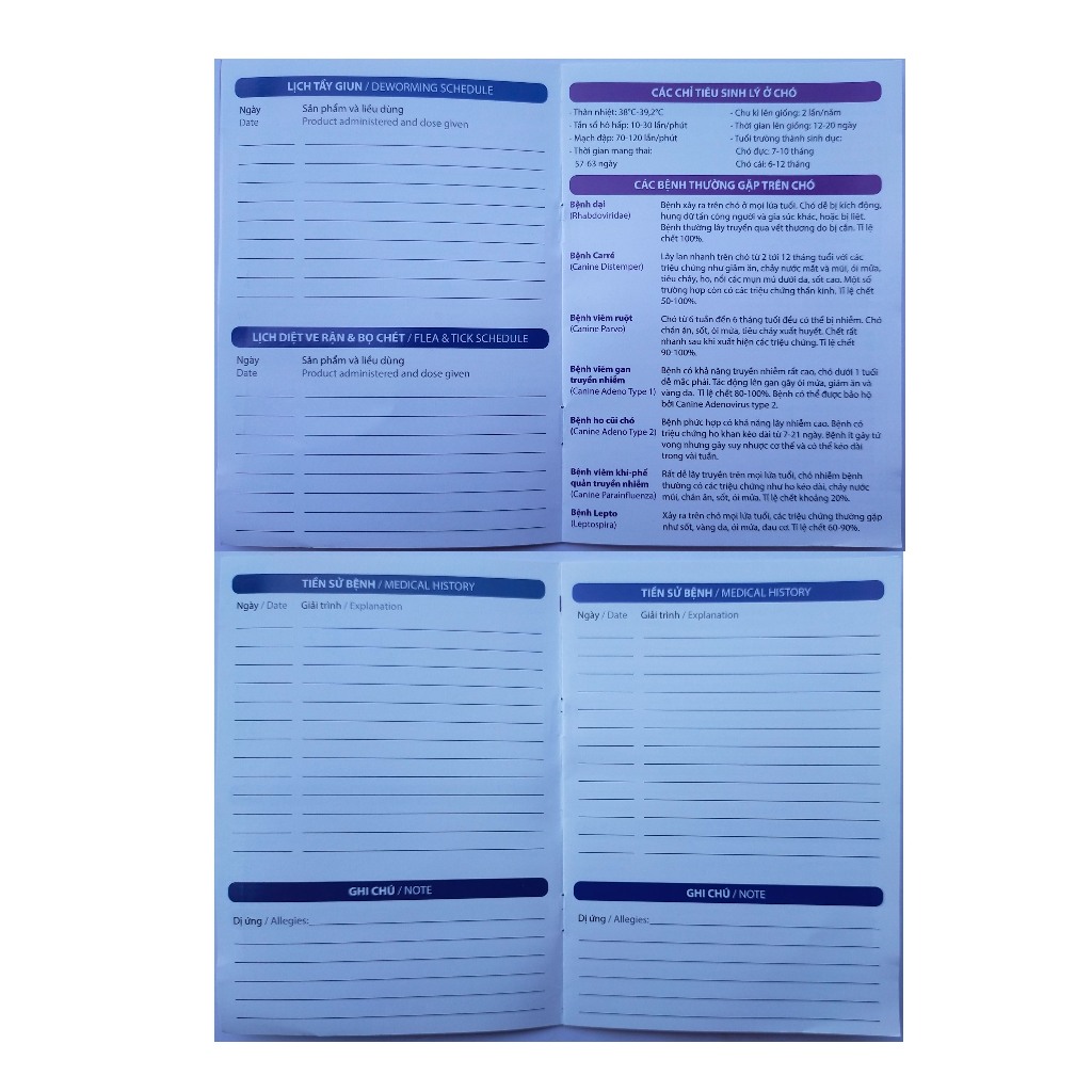 Sổ Theo Dõi Sức Khoẻ Thú Cưng