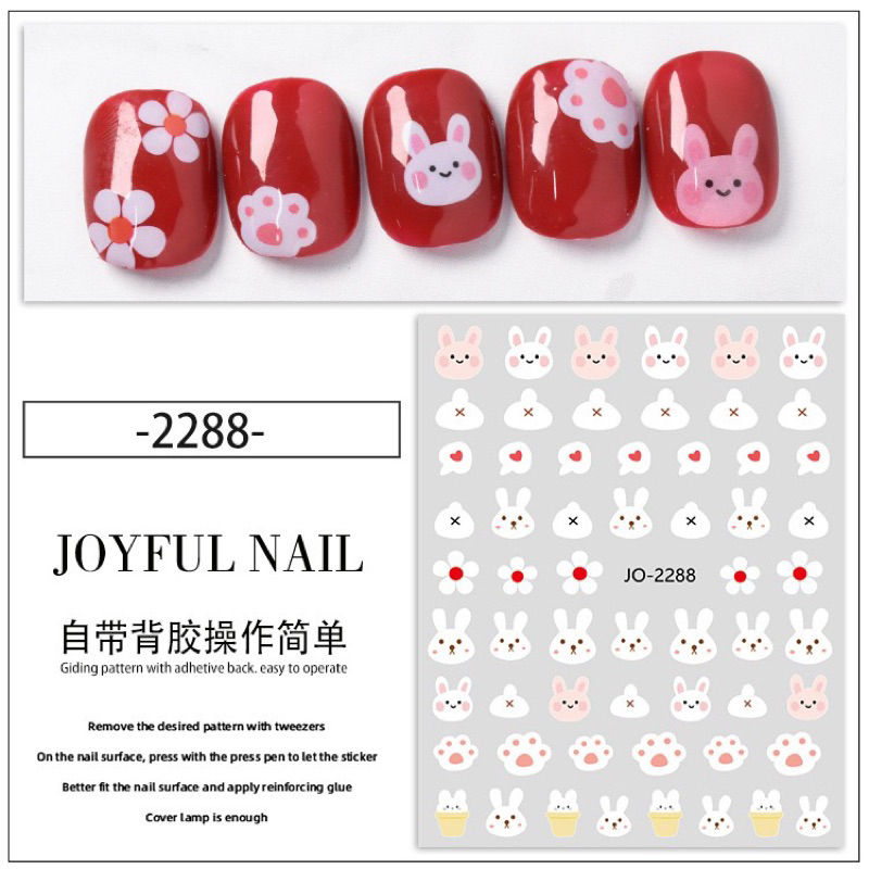 sticker nail, miếng dán móng tay, stiker hình con vật, stiker thỏ