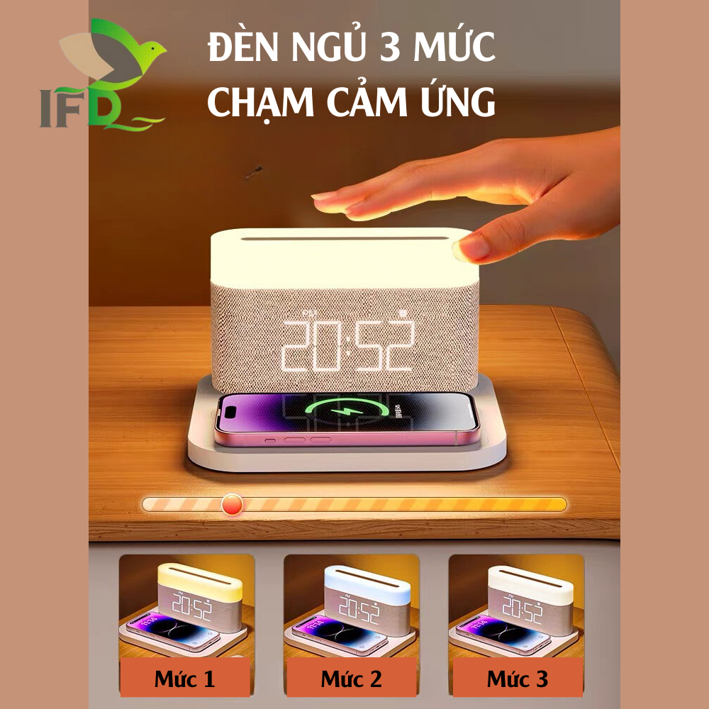 Sạc Không Dây AIFANDA Tích Hợp Đèn Ngủ Và Đồng Hồ Báo Thức 3IN1/ HÀNG CHÍNH HÃNG BH 12 THÁNG