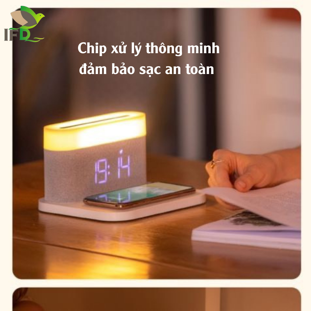 Sạc Không Dây AIFANDA Tích Hợp Đèn Ngủ Và Đồng Hồ Báo Thức 3IN1/ HÀNG CHÍNH HÃNG BH 12 THÁNG