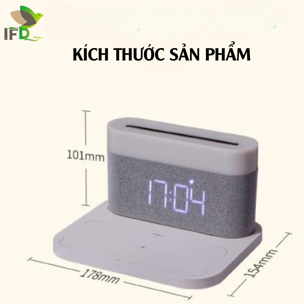Sạc Không Dây AIFANDA Tích Hợp Đèn Ngủ Và Đồng Hồ Báo Thức 3IN1/ HÀNG CHÍNH HÃNG BH 12 THÁNG