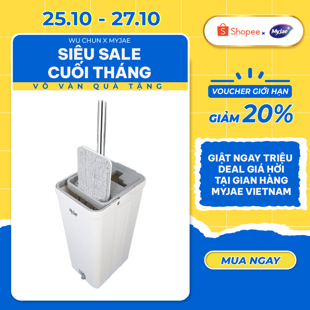 Cây lau nhà tự vắt thông minh xoay 360 độ MyJae kèm thùng 2 ngăn sàn nhà sạch nhanh khô thoáng