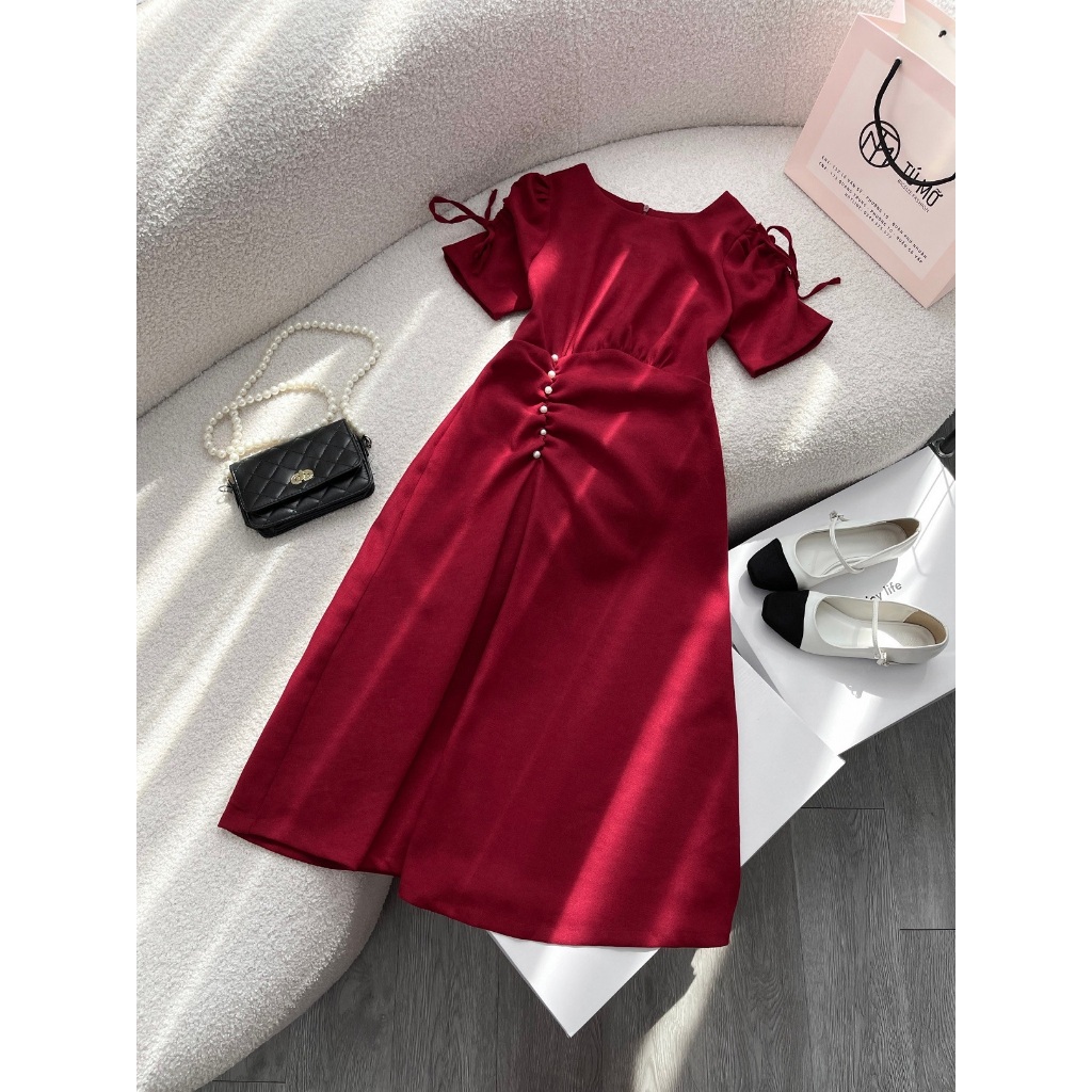 Đầm BigsizeTú Mỡ Đầm Bigsize Nữ Thiết Kế Nhung Phối Nút, Trẻ Trung Đi Làm Dạo Phố Đủ Size 45-80kg DA0014