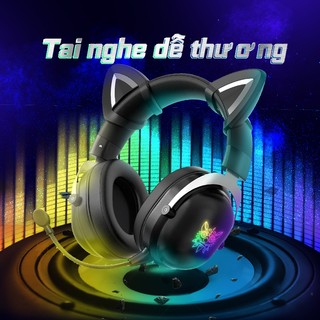 Tai nghe chơi game chụp tai có mic RGB Gaming màu hồng/ đen tai mèo ONIKUMA X11 cho điện thoại/ máy tính/ Laptop/ PC