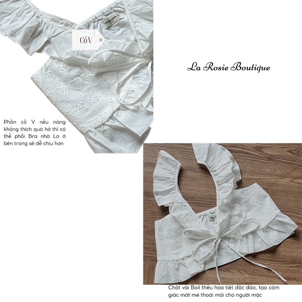 Áo croptop cánh tiên La Rosie Boutique Áo kiểu nữ tính cổ chữ V cotton
