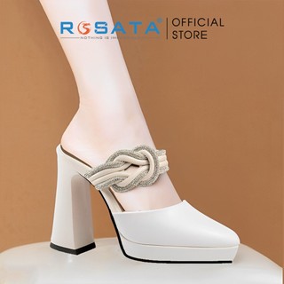 Giày cao gót nữ đế vuông 8p ROSATA RO562 mũi nhọn xỏ chân quai ngang phối kiều
