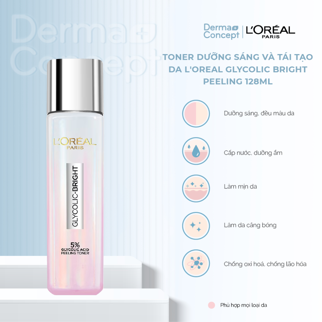 Toner dưỡng sáng và tái tạo da L'Oreal Glycolic Bright Peeling 128ml