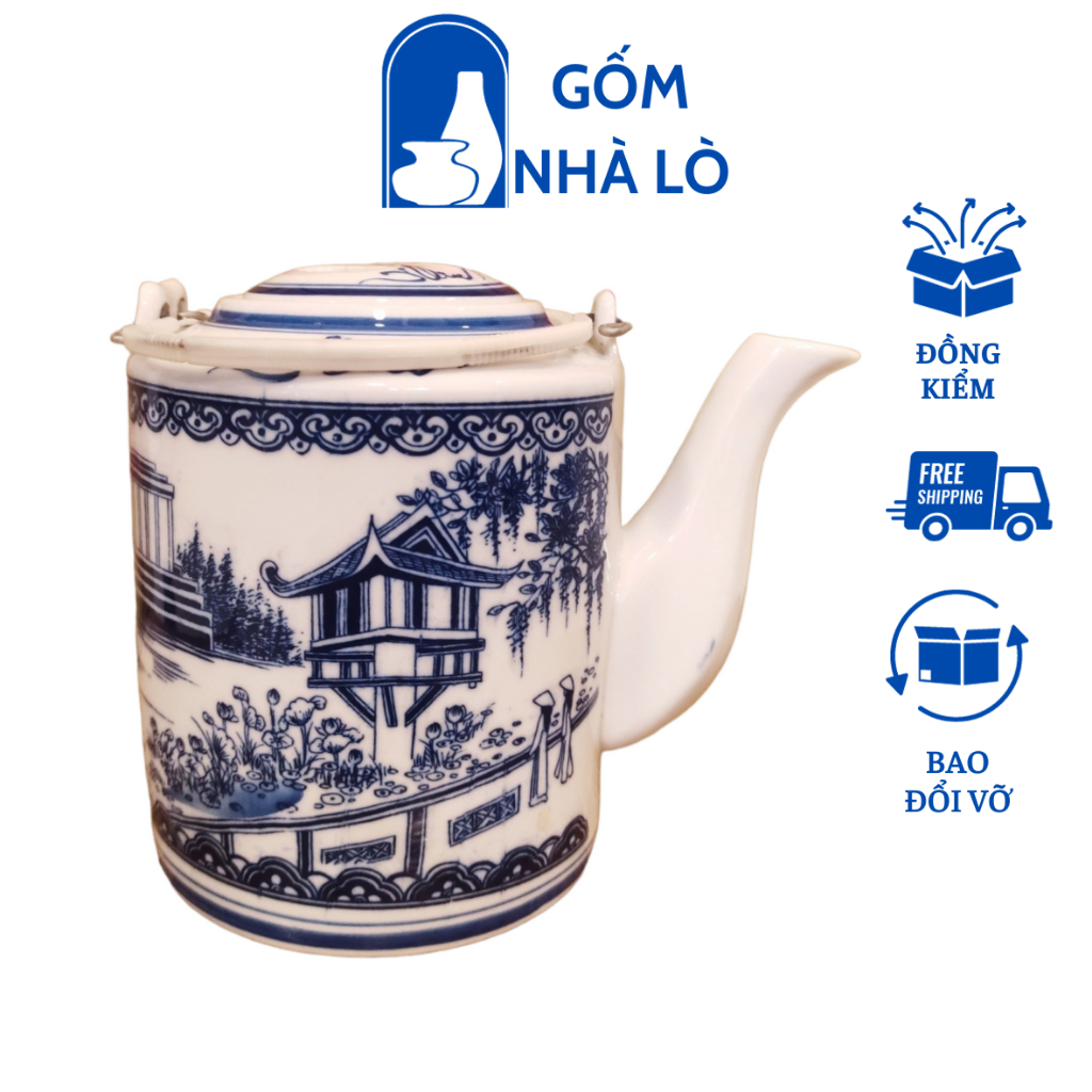Ấm Tích Ấm Trà Gốm Sứ Bát Tràng Nhiều Dung Tích Hãm Trà Pha Chè Quai Nhôm Gốm Nhà Lò