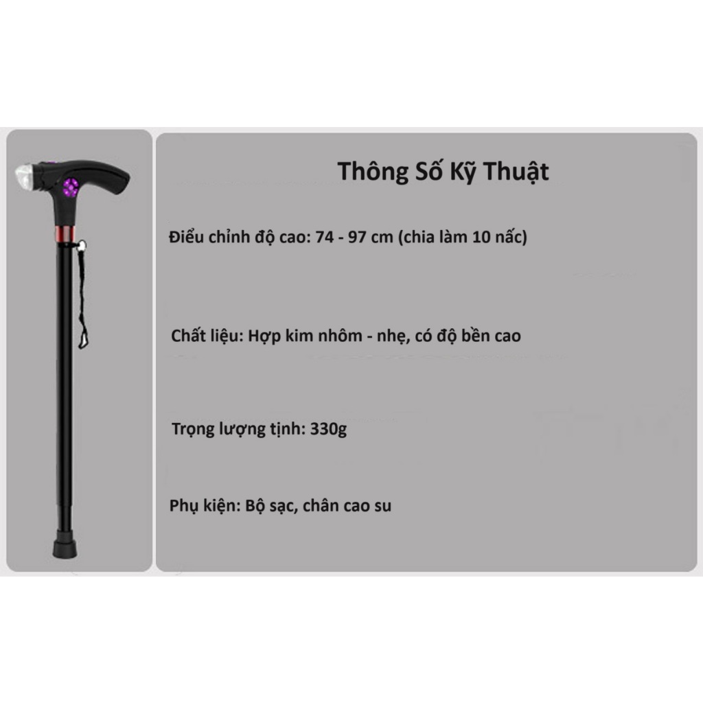Gậy Chống Thông Minh Cho Người Già Kết Hợp Đài FM, Đèn Pin, Báo Động Tự Động