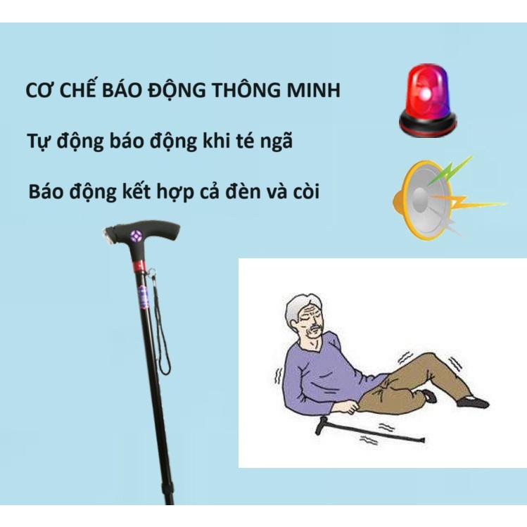 Gậy Chống Thông Minh Cho Người Già Kết Hợp Đài FM, Đèn Pin, Báo Động Tự Động
