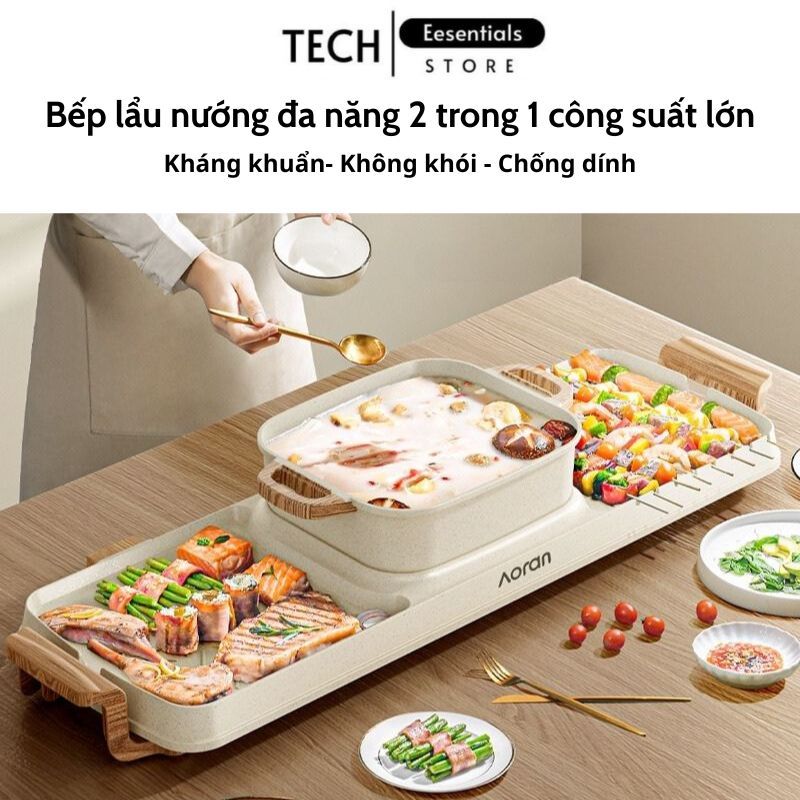 Bếp lẩu nướng không khói đa năng 2 in 1 chính hãng AORAN công suất lớn 2200w bảo hành 12 tháng,nồi lẩu nướng 2 trong1