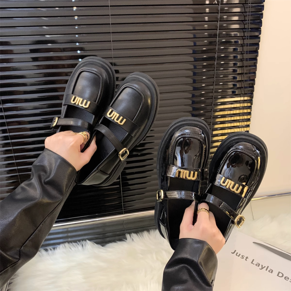 Giày lười nữ Mary Jane đế dày quai ngang Min 2 chất liệu da lì và da bóng thời trang chuẩn QCCC SC24