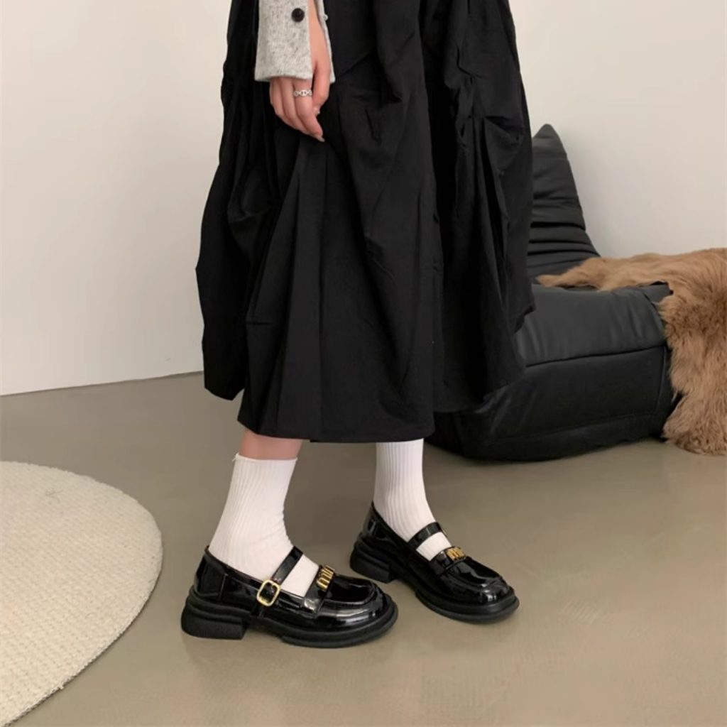 Giày lười nữ Mary Jane đế dày quai ngang Min 2 chất liệu da lì và da bóng thời trang chuẩn QCCC SC24