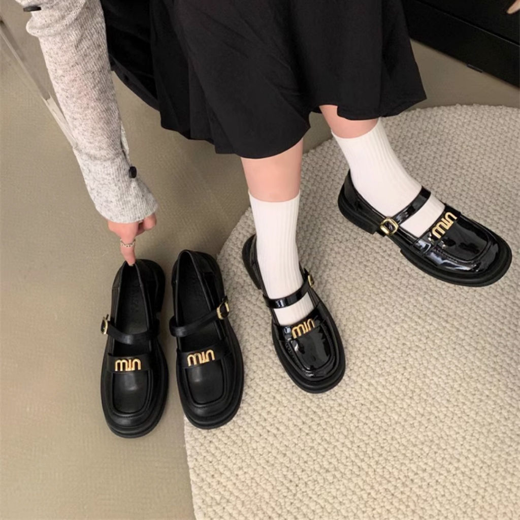 Giày lười nữ Mary Jane đế dày quai ngang Min 2 chất liệu da lì và da bóng thời trang chuẩn QCCC SC24