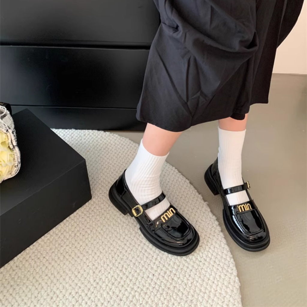 Giày lười nữ Mary Jane đế dày quai ngang Min 2 chất liệu da lì và da bóng thời trang chuẩn QCCC SC24