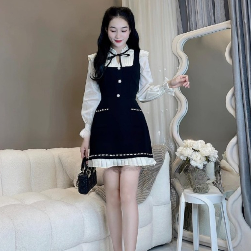 Váy nữ DEMAY, thiết kể nơ cổ tay dài tiểu thư sang chảnh