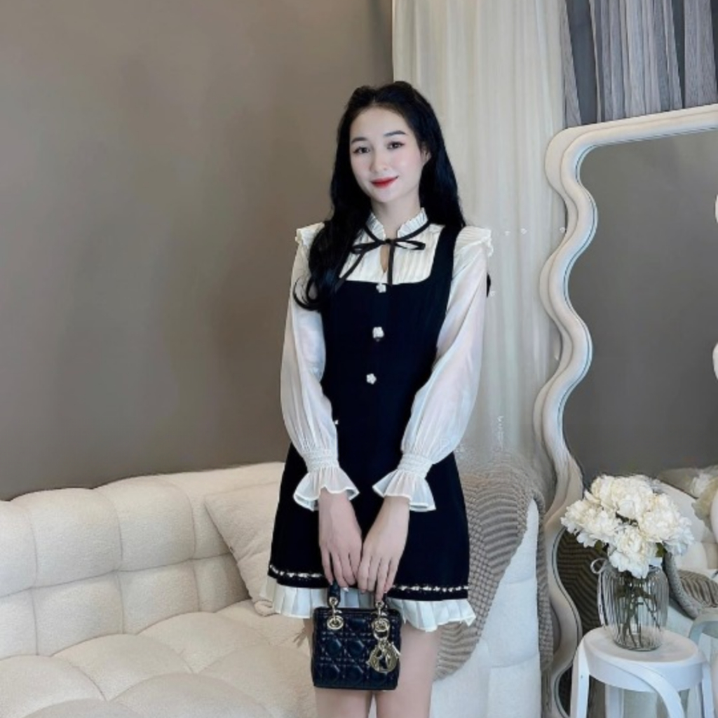 Váy nữ DEMAY, thiết kể nơ cổ tay dài tiểu thư sang chảnh