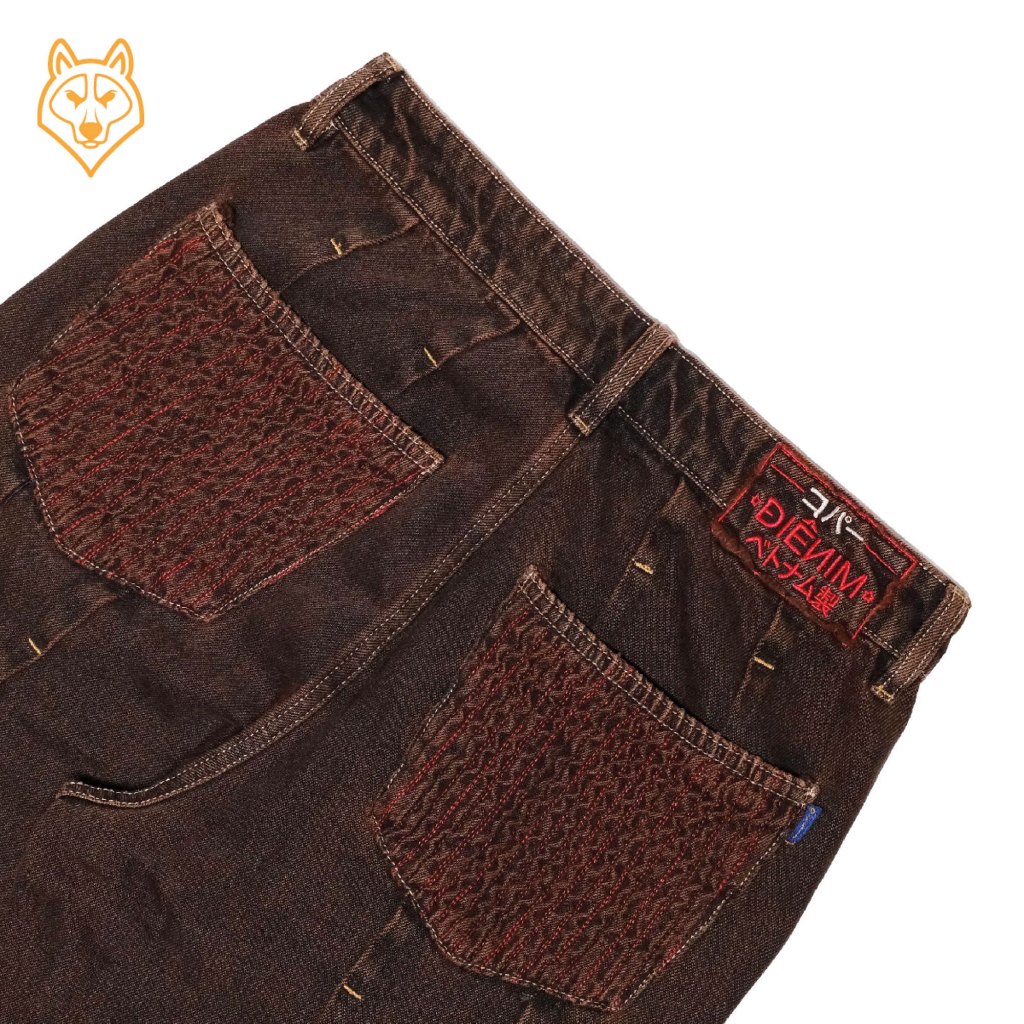 Quần Jeans Nam Điênim "Đường Ray" - washed denim, dáng straight, màu nâu đỏ - Copper Denim