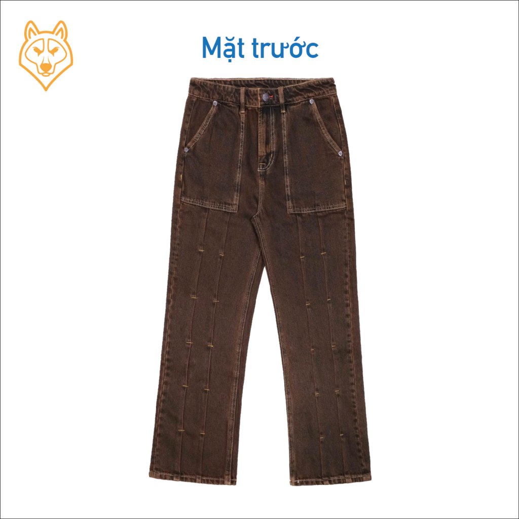 Quần Jeans Nam Điênim "Đường Ray" - washed denim, dáng straight, màu nâu đỏ - Copper Denim