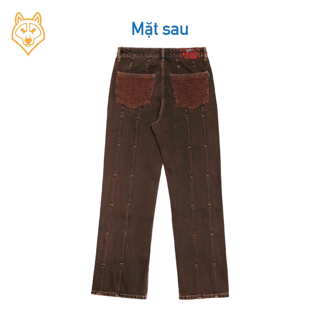 Quần Jeans Nam Điênim "Đường Ray" - washed denim, dáng straight, màu nâu đỏ - Copper Denim