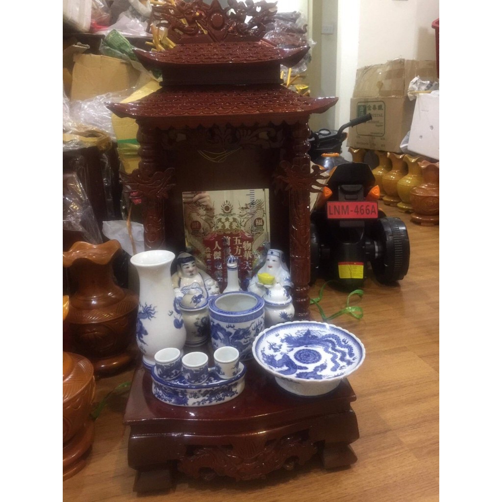 Bộ bàn thờ thần tài mái bằng 36,41cm gỗ pơmu