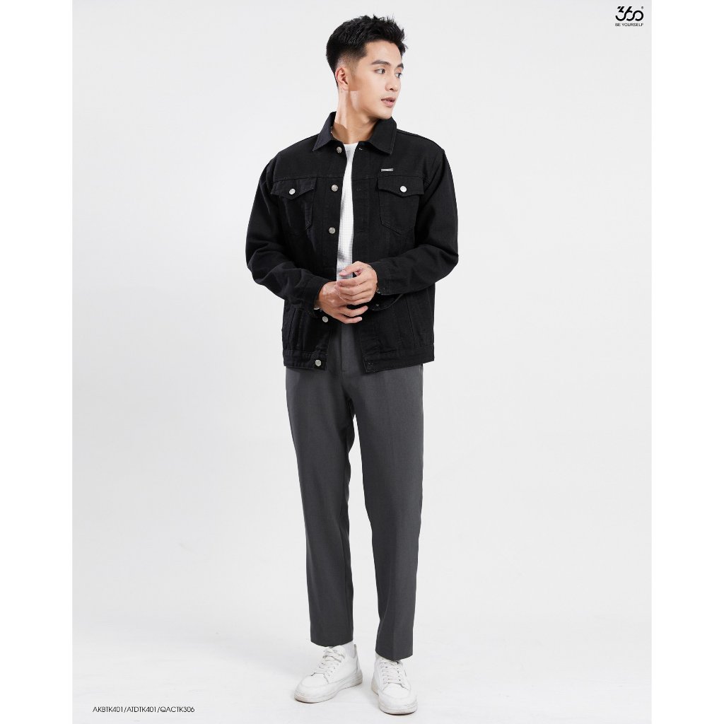 Áo khoác jean nam đen dài tay thương hiệu thời trang 360Boutique chất liệu denim cao cấp  - AKBTK401