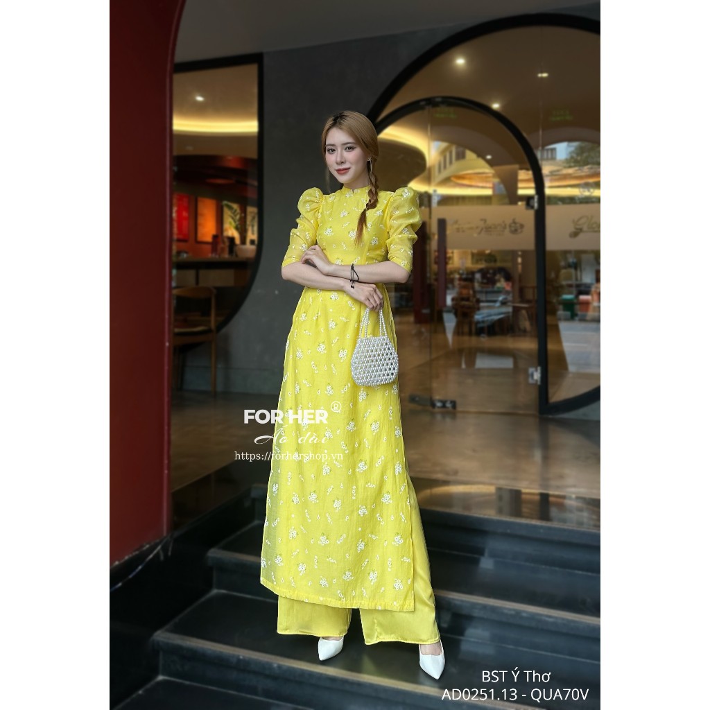 Áo dài FOR HER Ý Thơ vàng hoa lá AD0251.13