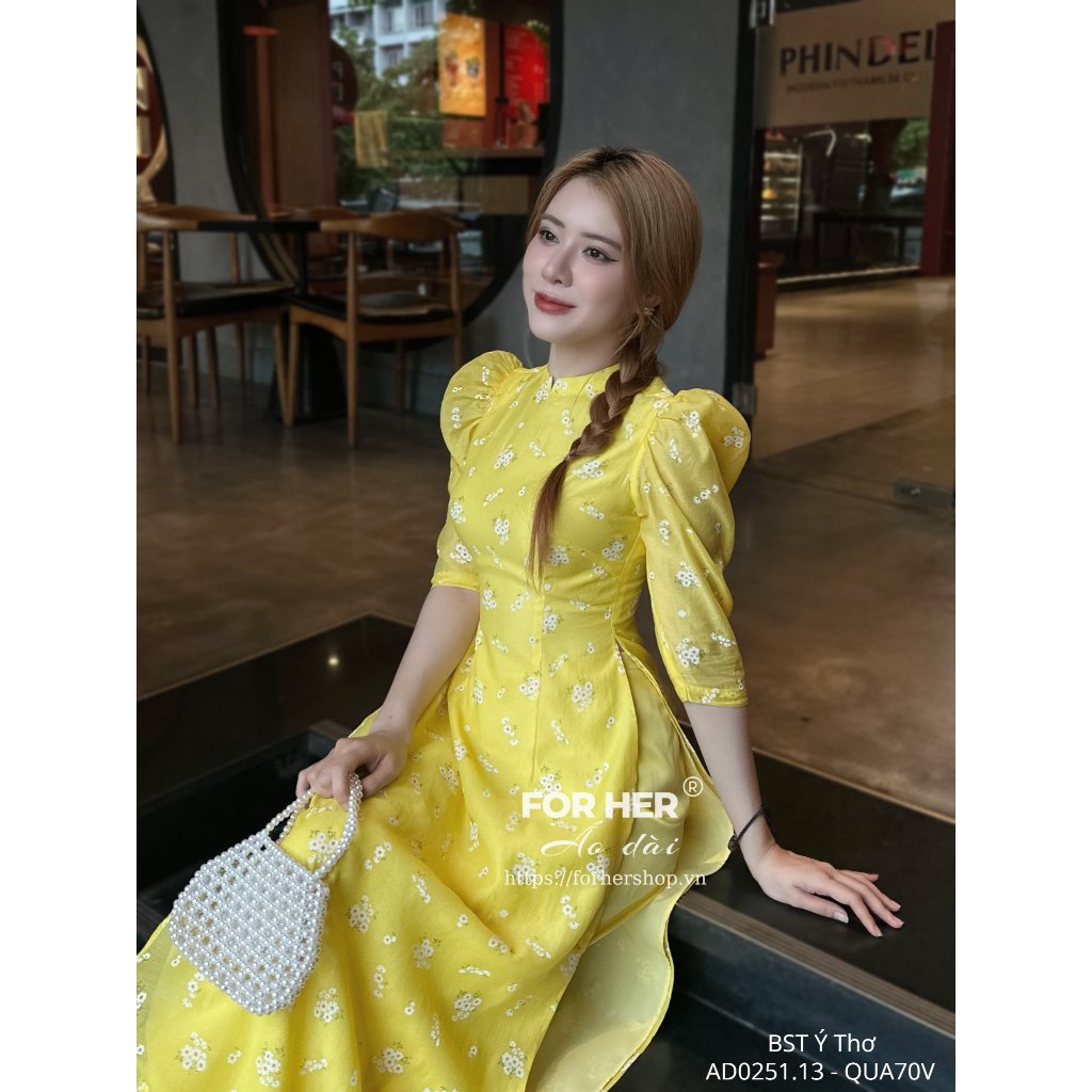 Áo dài FOR HER Ý Thơ vàng hoa lá AD0251.13