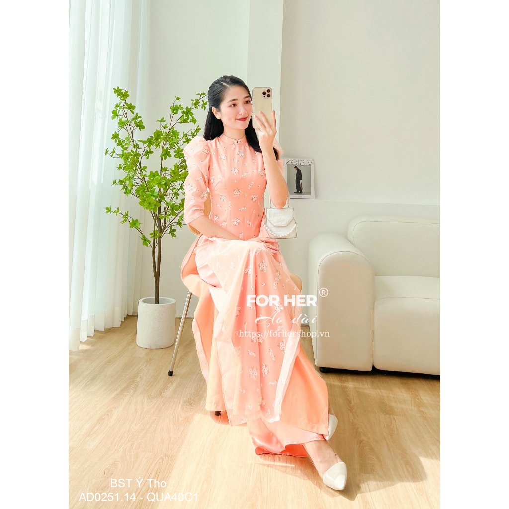 Áo dài FOR HER Ý Thơ cam hoa lá AD0251.14