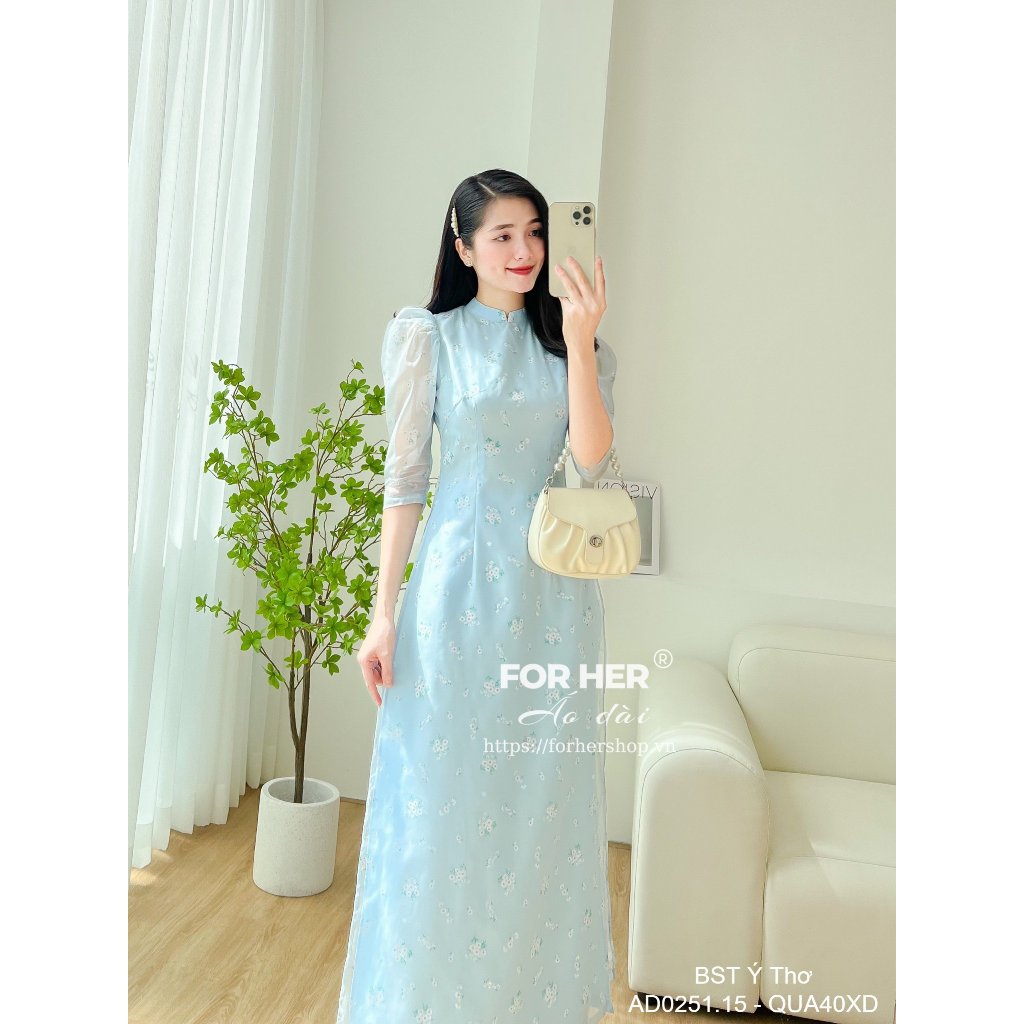 Áo dài FOR HER Ý Thơ xanh hoa lá AD0251.15