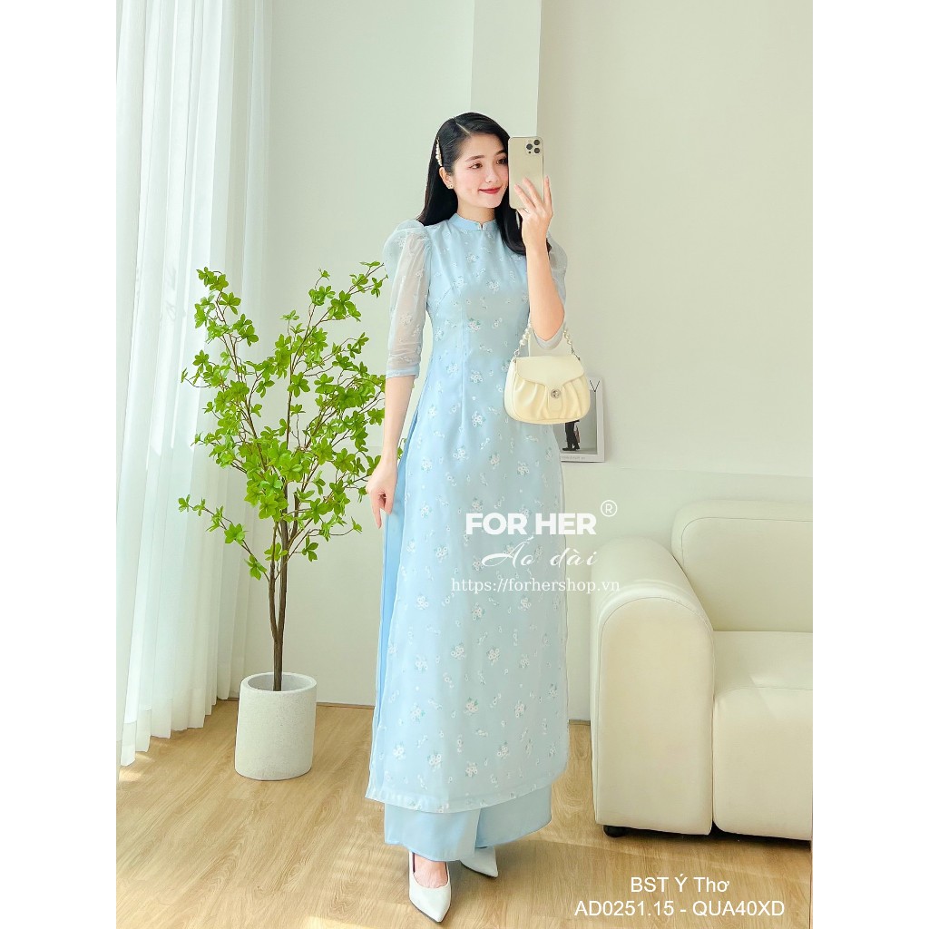 Áo dài FOR HER Ý Thơ xanh hoa lá AD0251.15