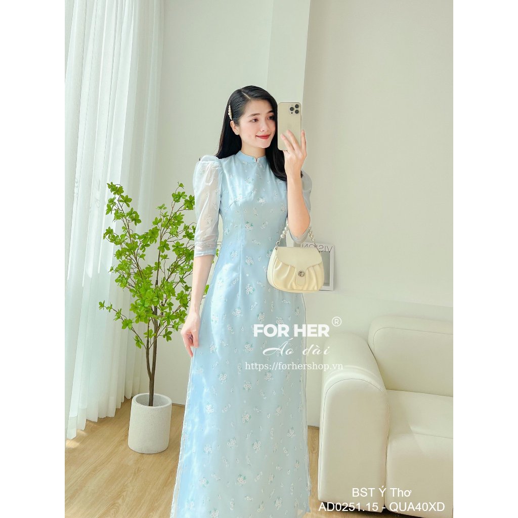 Áo dài FOR HER Ý Thơ xanh hoa lá AD0251.15