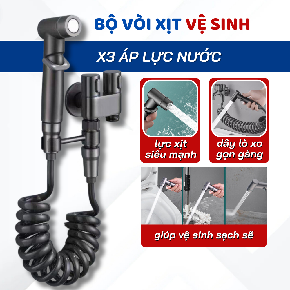 Vòi Xịt Vệ Sinh Chất Liệu Inox 304 Không Gỉ, Vòi Xịt Bồn Cầu Dây Kéo Lò Xo Tiện Lợi, Vòi Xịt Toilet 
