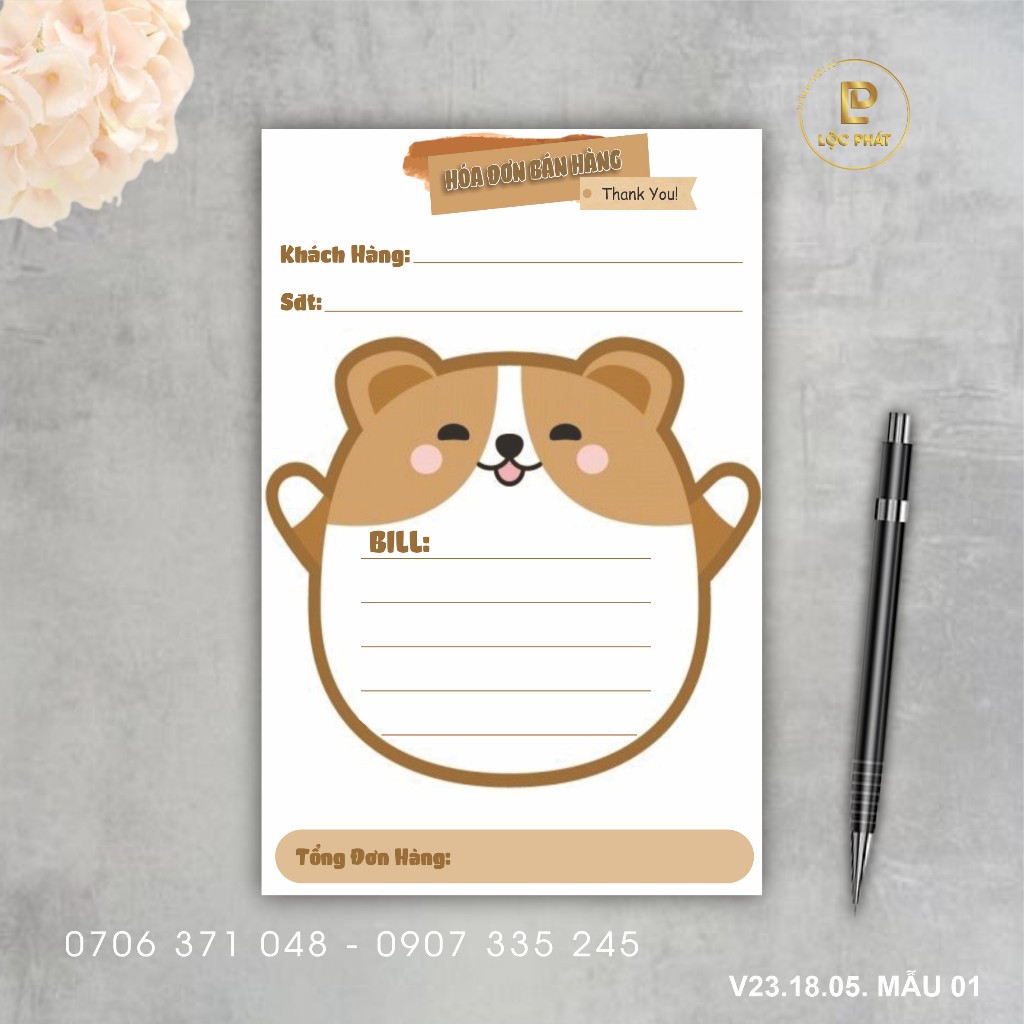 Mẫu mới: set 50 tờ BILL - hóa đơn mẫu cute kích thước A6 11x16 cm