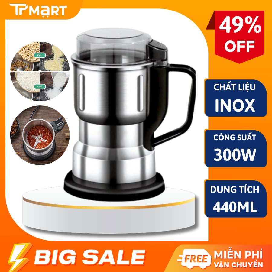Máy xay hạt khô, xay bột, gia vị cà phê đa năng,công suất 300w,6 lưỡi dao cực bén, chất liệu cối inox, Máy xay hạt cafe