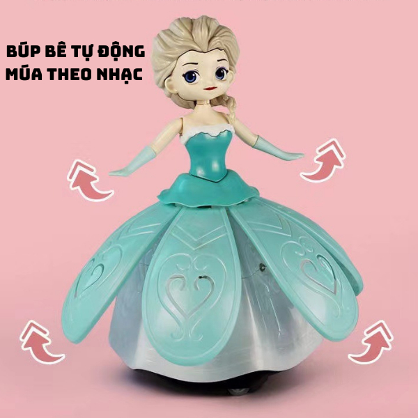 Búp Bê Elsa Múa Xoay Tròn Tự Động 360, Có Nhạc và Đèn Cực Đáng Yêu, Đồ Chơi Hot Cho Bé Gái 2023