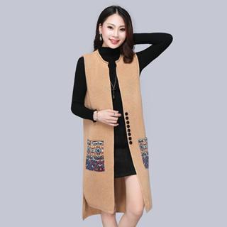 Áo len nữ dáng dài - Khoác len gile dáng dài phối túi thổ cẩm hiện đại - Danangsale