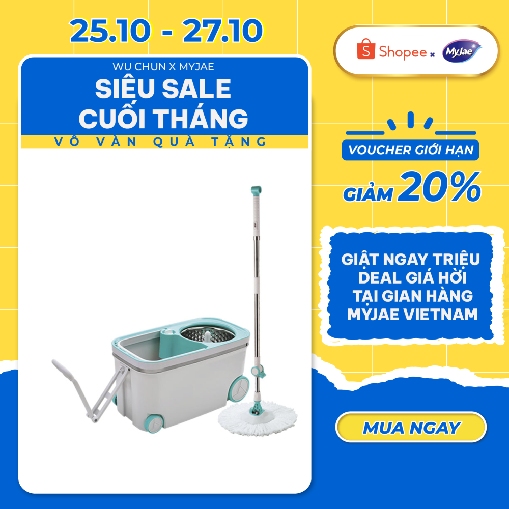 [Tặng Bông Lau] Bộ Lau Nhà MyJae Đài Loan Sợi Microfiber Xoay Siêu Tốc 360 Độ Thông Minh 129.5cm